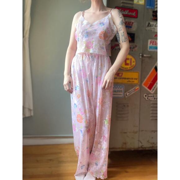 Vintage 1997 Victoria’s Secret Floral Mesh Lounge Set | Cami Wide Leg Pants | M - Picture 2 of 9